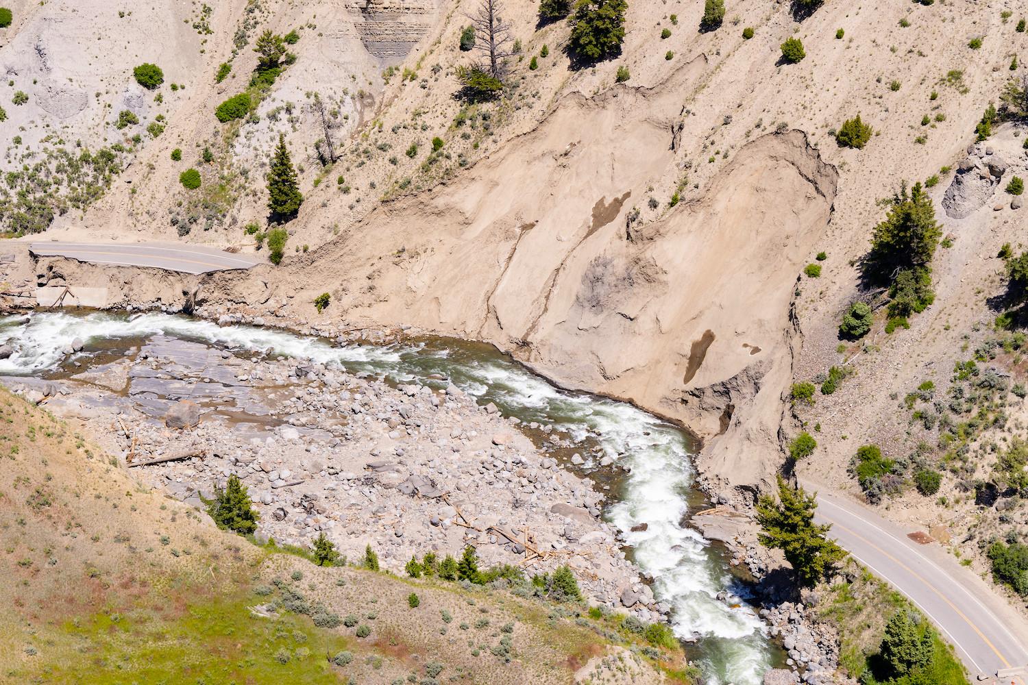 Flood waters and rock falls chewed through Yellowstone's North Entrance Road in June/NPS, Jacob W. Frank