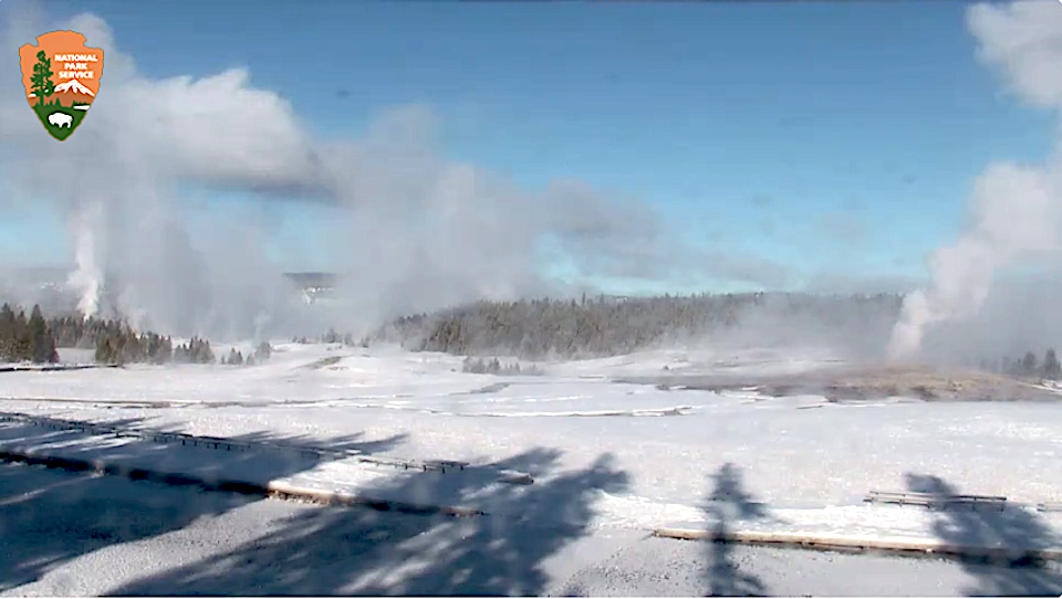 It was a crisp, mostly clear winter day at Old Faithful/NPS