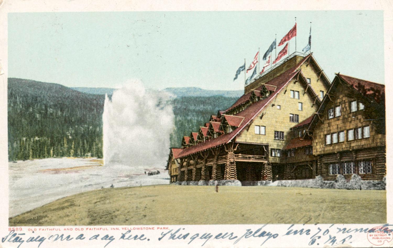 The Old Faithful Inn, a designated national historic landmark, has been hosting Yellowstone National Park visitors for 120 years. It’s not a realistic lodging option for everybody, however: Average daily room rates reached $424 in 2022/Picryl, Public Doma