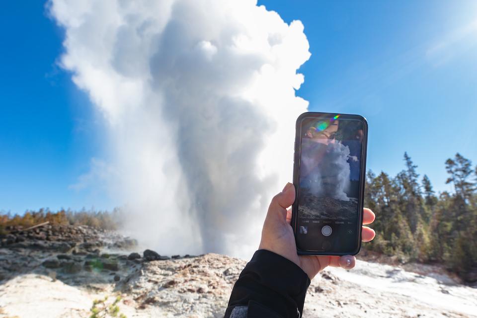 Photographing Steamboat Geyser in 2018/NPS, Jacob W. Frank