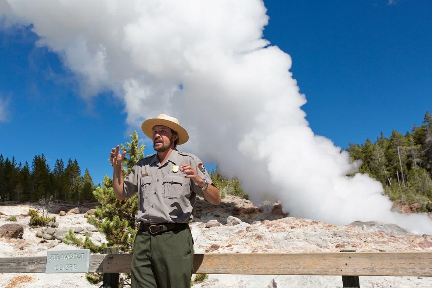 The steam phase of Steamboat Geyser, Yellowstone National Park/NPS 2014