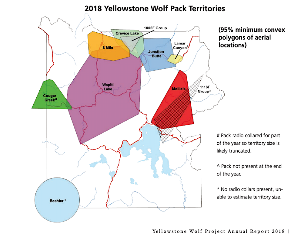 Wolf territories in Yellowstone in 2018/NPS