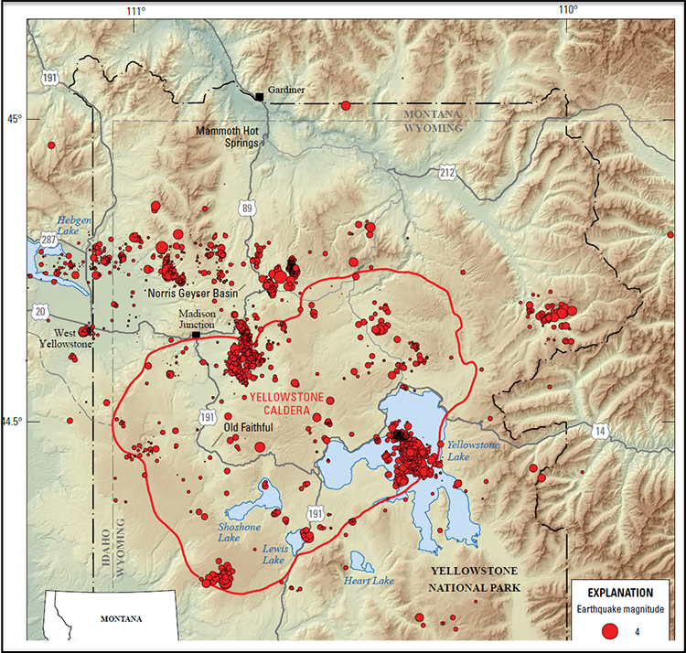 Map of 2021 earthquakes in Yellowstone National Park / YVO