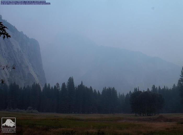 Heavy smoke obscured the view of Half Dome from the Yosemite Valley on Tuesday/NPS Webcam
