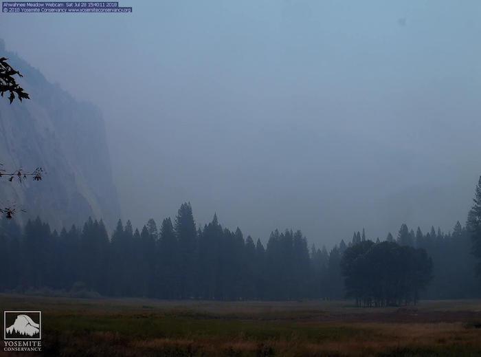 Smoke from the Ferguson Fire was thick in Yosemite Valley on Saturday/NPS