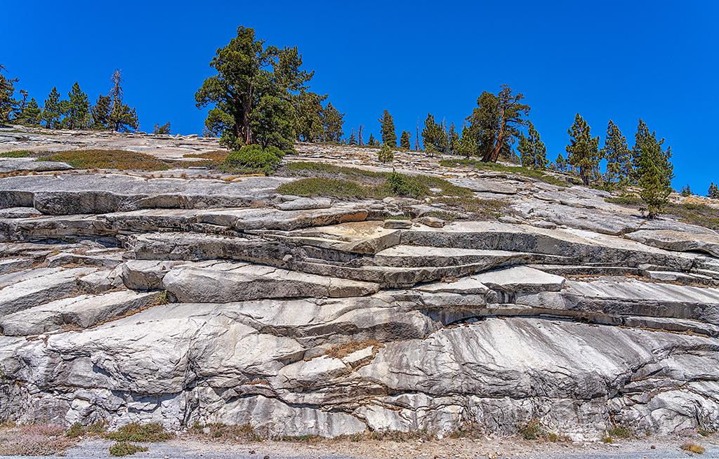 Exfoliation weathering in the granite hills along Tioga Road, Yosemite National Park / Rebecca Latson Exfoliation weathering in the granite hills along Tioga Road, Yosemite National Park / Rebecca Latson