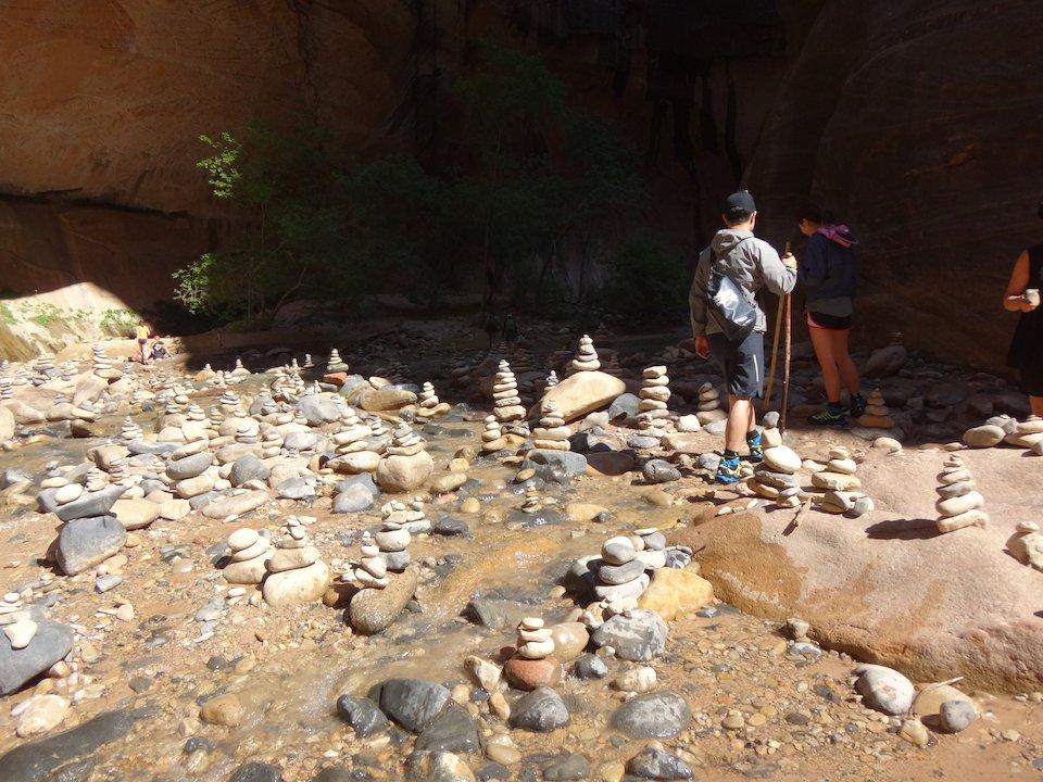 Though some find beauty in balancing rocks, Zion National Park officials discourage the practice/NPS