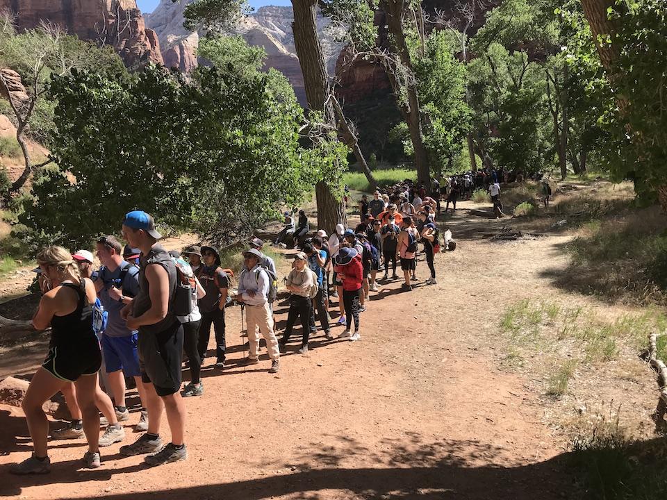 Hikers waiting to hike to the top of Angels Landing at Zion National Park/NPS