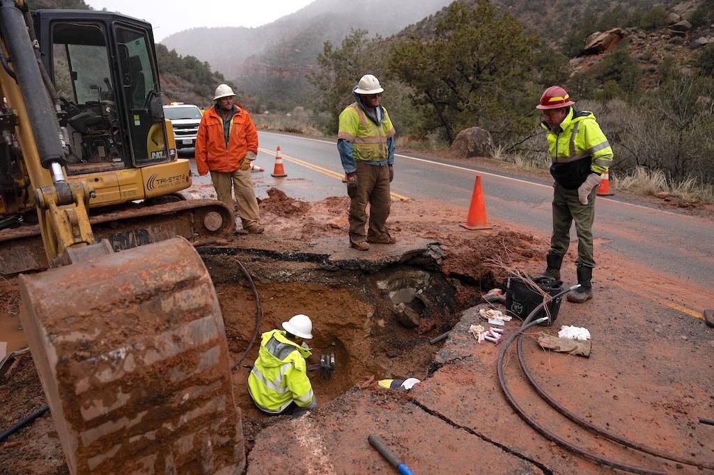 National Park Service and utility employees work to repair infrastructure on Zion Canyon Scenic Drive/NPS, Ally O’Rullian