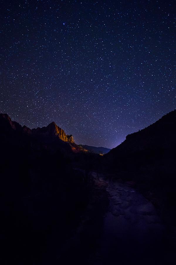 A starry winter sky over The Watchman, Zion National Park / Rebecca Latson