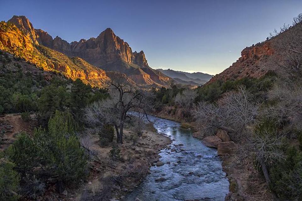 Sunset over the Virgin River and the Watchman, Zion National Park / Rebecca Latson