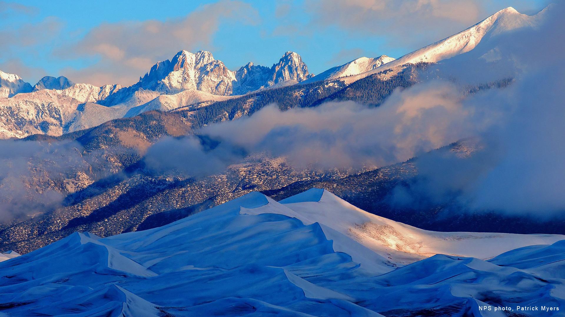 An image of a range of snowy mountains, NPS photo, by Patrick Myers