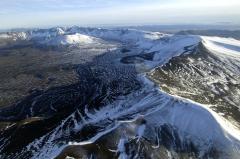 Aerial view from the northern rim of Aniakchak Caldera, Aniakchak National Monument and Preserve