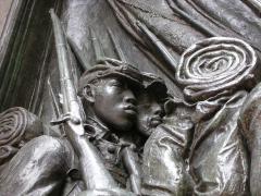 A portion of Augustus Saint-Gauden's Robert Gould Shaw Memorial at the Boston African American National Historic Site