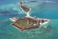 An aerial view of Fort Jefferson at Dry Tortugas National Park off the coast of Florida