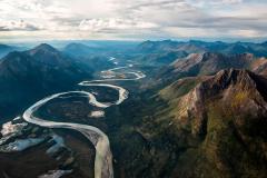 An aerial view of remote rivers within Gates of the Arctic National Park & Preserve, Alaska