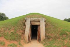 A view of the entrance to a prehistoric earth lodge at Ocmulgee Mounds National Historical Park in Georgia