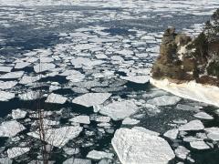 Icebergs float in Lake Superior around Miners Castle