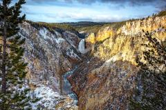 An Artist Point view of the lower falls of the Yellowstone River in Yellowstone National Park