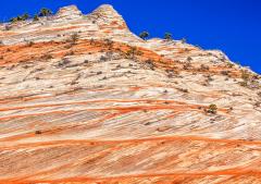 An ancient, lithified cross-bedded sand dune seen along the Zion-Mount Carmel Highway in Zion National Park, Utah
